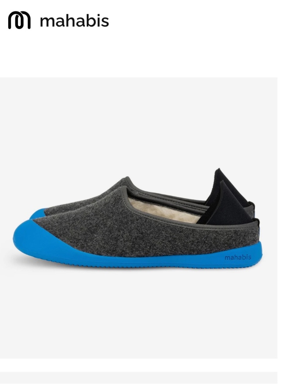 Mahabis curve in larvik dark grey wool x santorini blue rubber removable sole